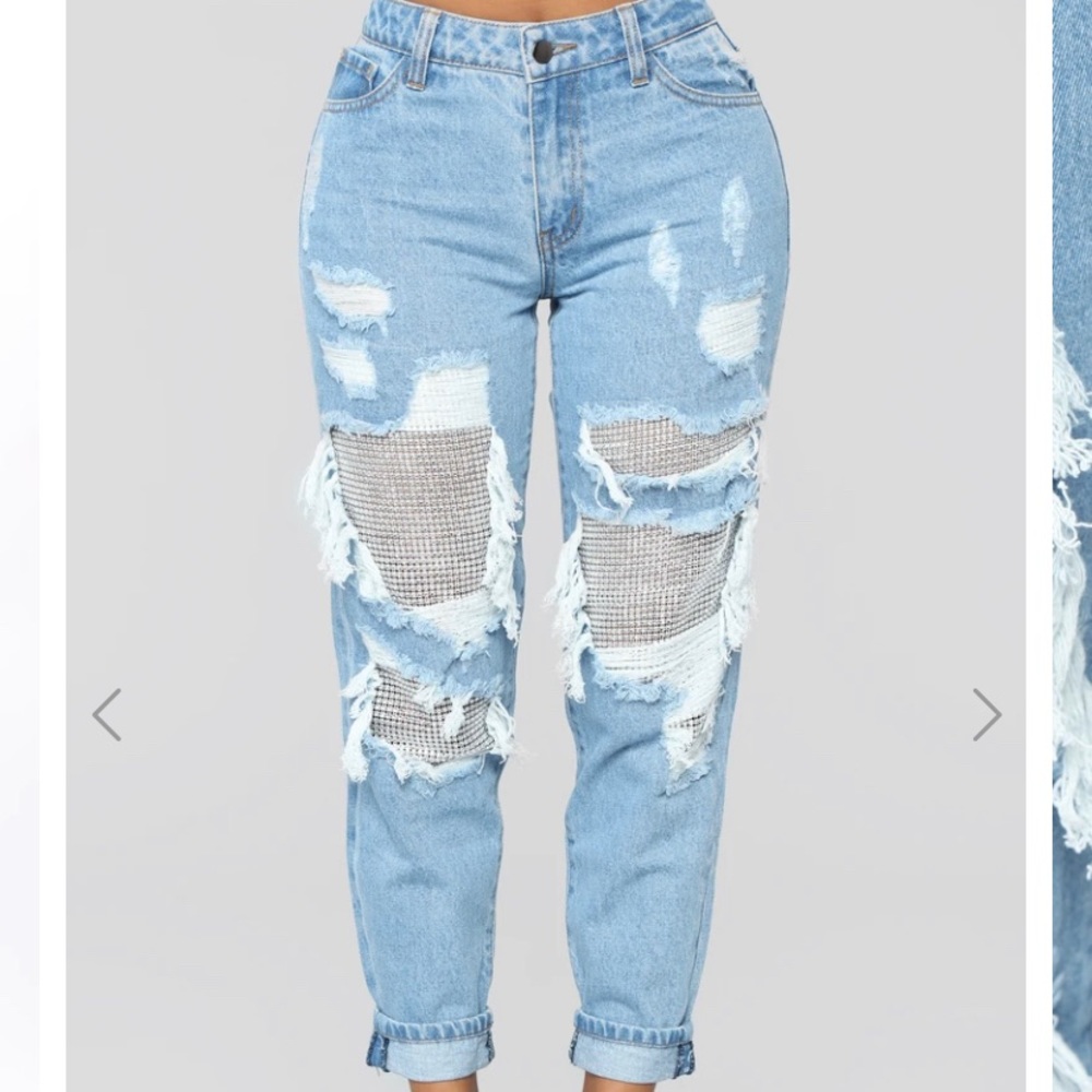 Fashion Nova Light Wash Boyfriend Jeans with Mesh Panels